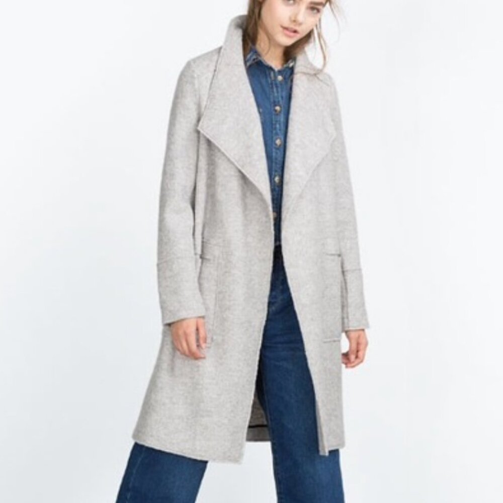 Zara Trafaluc Drape Waterfall Gray Wool Coat Lauren Conrad  - Size M